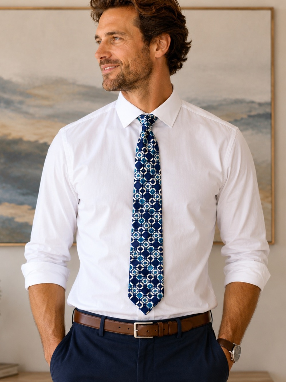 Vintage Puritan Special Edition Hudson’s Bay Men’s Tie – Blue Floral Geometric